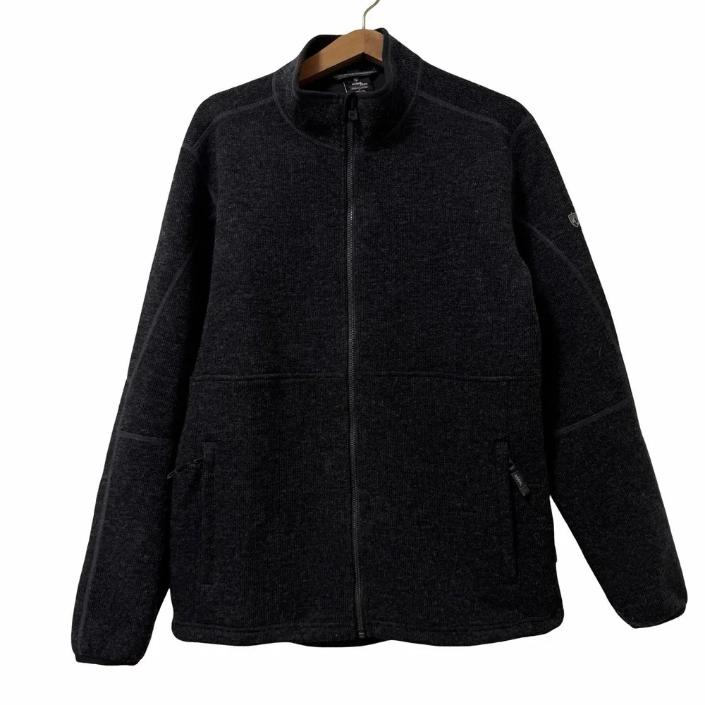 Kuhl Men Thermokore Thor Wool Blend Full Zip Sweater Size L Black Hiking Outdoor